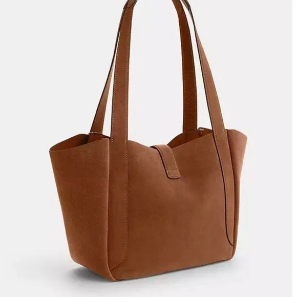 NWT Coach Hadley Turnlock Tote Bag CCC76Suede Leather /sienna